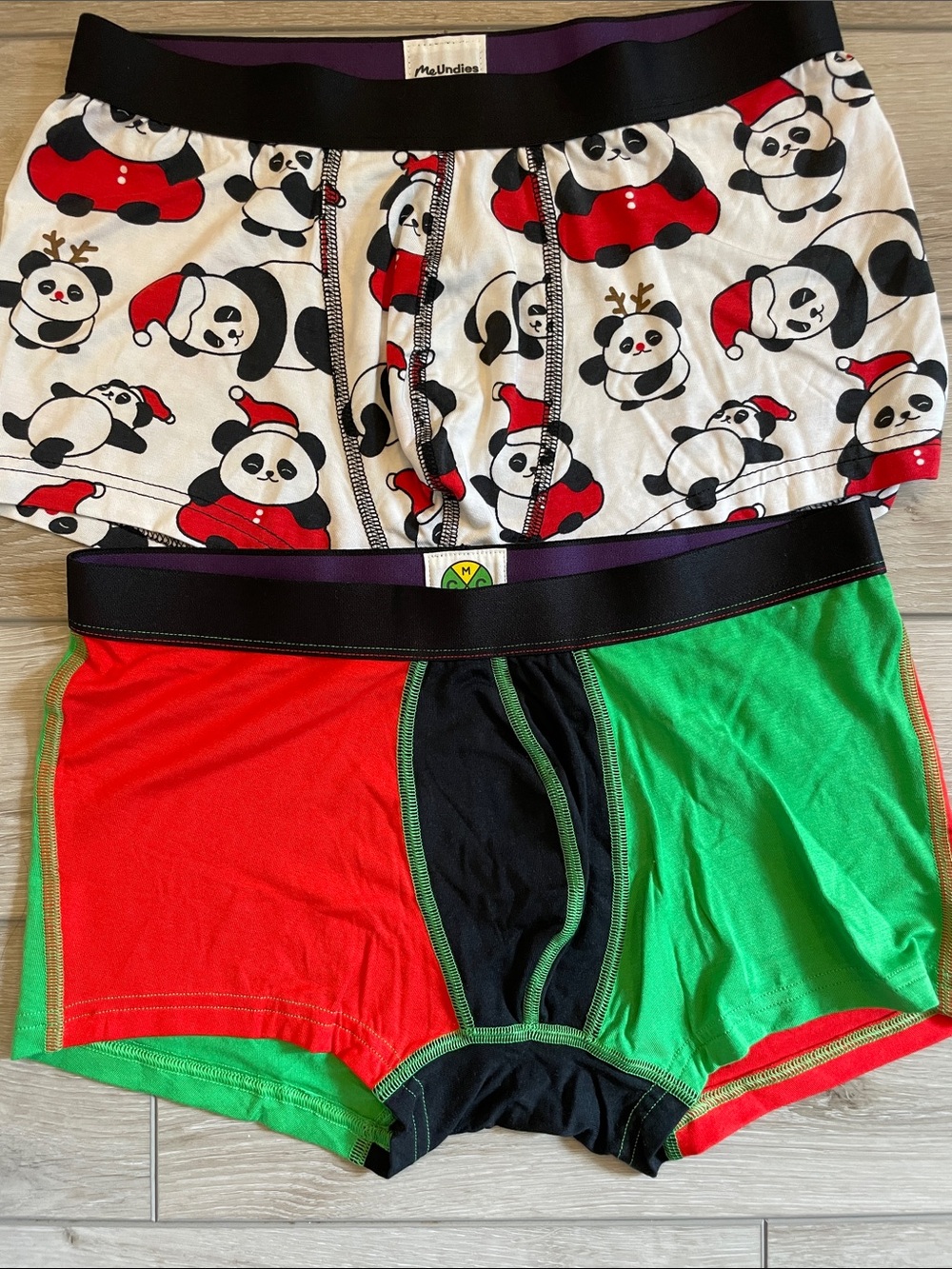 MeUndies Holiday Panda & Red-Green Colorblock Boxer Briefs